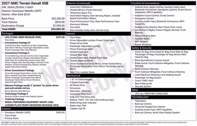 2027 Downpour Metallic GMC Terrain Denali AWD SUV
