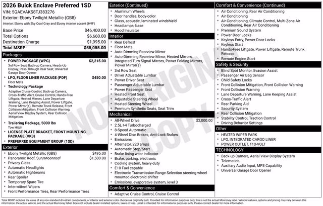 2026 Ebony Twilight Metallic Buick Enclave Preferred FWD SUV
