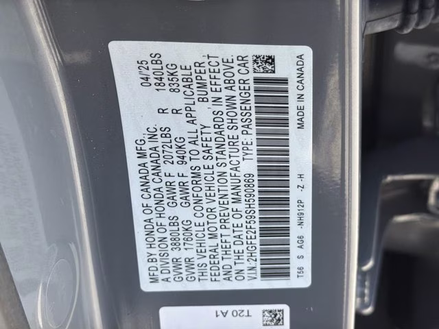2025 Urban Gray Pearl Honda Civic Sedan Sport FWD Sedan