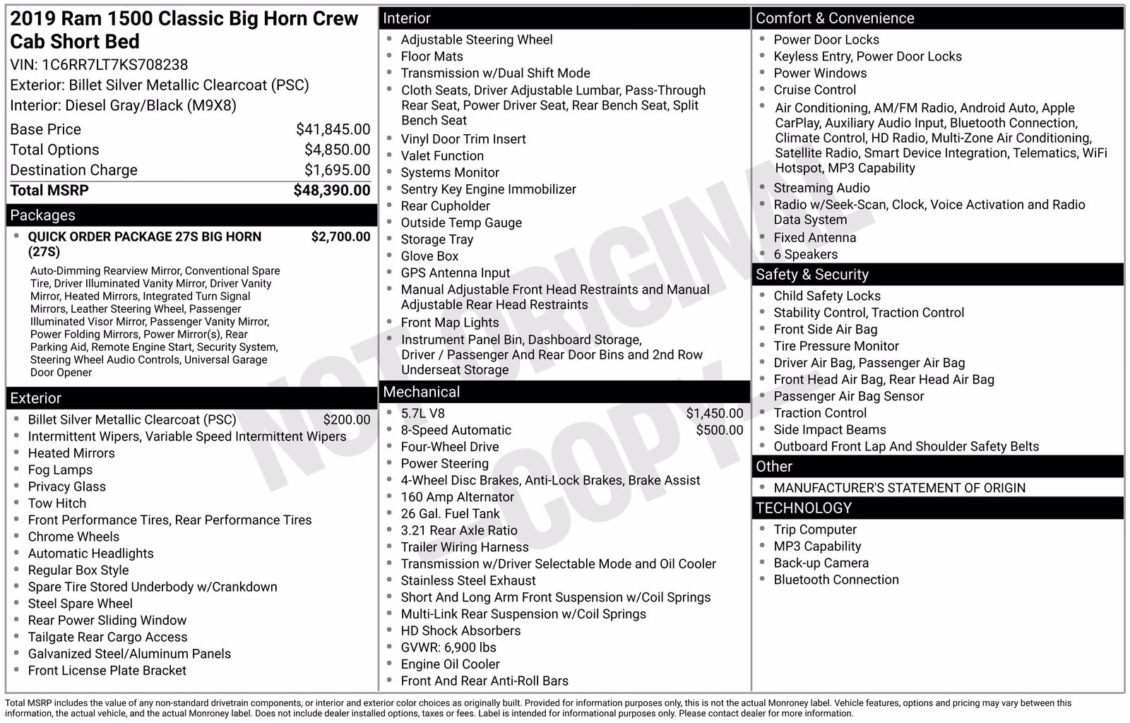 2019 Billet Silver Metallic Clearcoat Ram 1500 Classic Big Horn 4X4 Truck