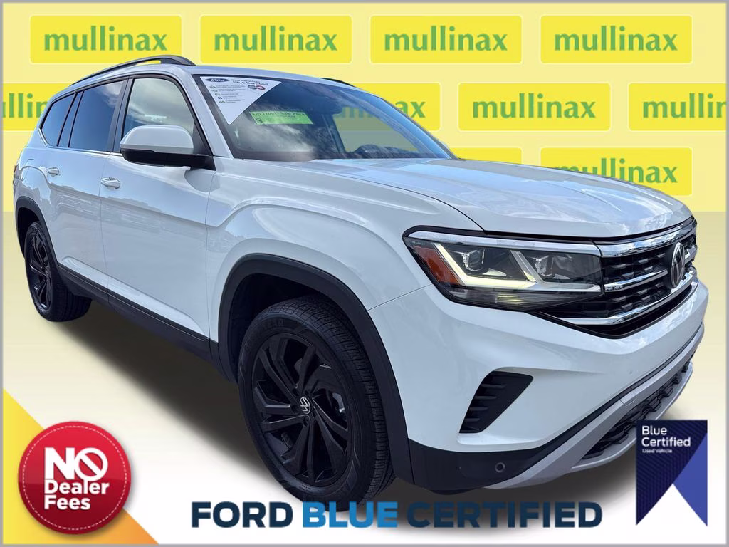 2022 Pure White Volkswagen Atlas 3.6L V6 SE w/Technology FWD SUV