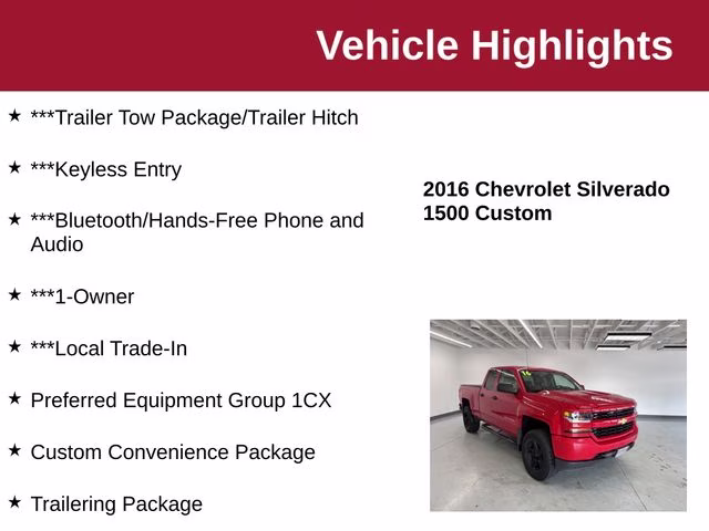 2016 Red Hot Chevrolet Silverado 1500 Custom 4X4 Truck