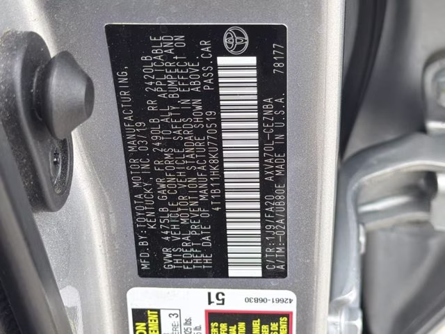 2019 Celestial Silver Metallic Toyota Camry LE FWD Sedan