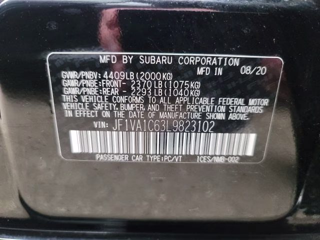 2020 Crystal Black Silica Subaru WRX Premium AWD Sedan