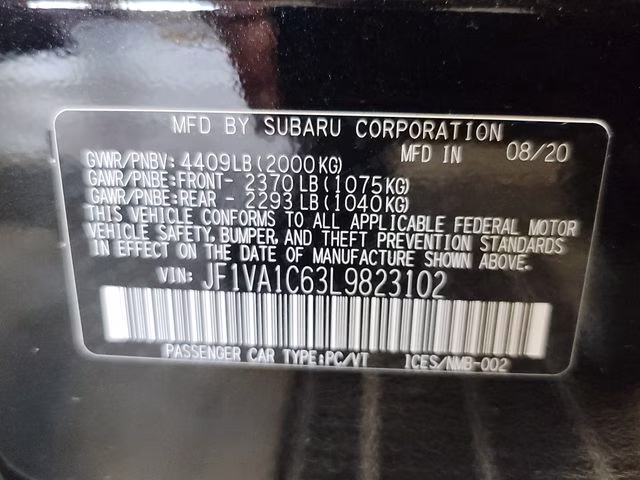 2020 Crystal Black Silica Subaru WRX Premium AWD Sedan