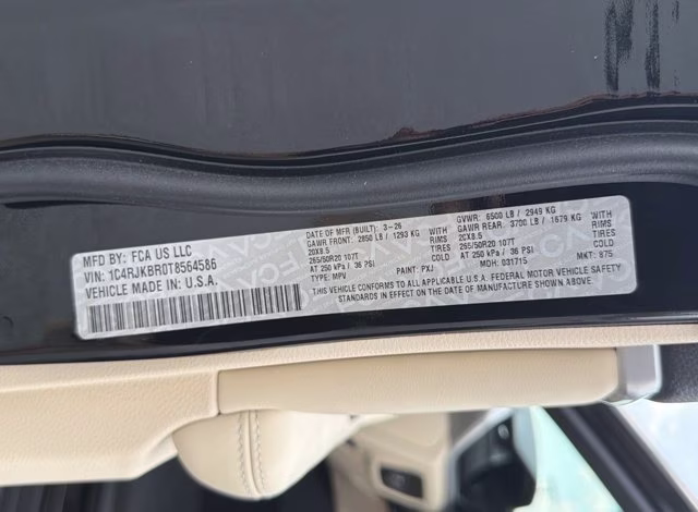 2026 Diamond Black Crystal Pearlcoat Jeep Grand Cherokee L Limited 4X4 SUV