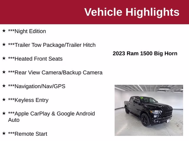2023 Diamond Black Crystal Pearlcoat Ram 1500 Big Horn 4X4 Truck