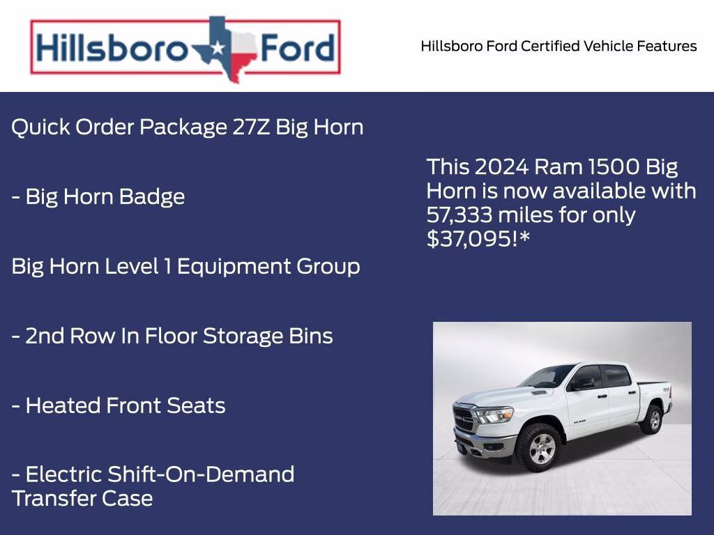 2024 Bright White Clearcoat Ram 1500 Big Horn/Lone Star 4X4 Truck