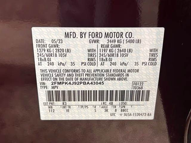 2023 Burgundy Velvet Metallic Tinted Clearcoat Ford Edge SEL AWD SUV