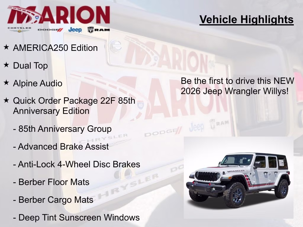 2026 Bright White Clearcoat Jeep Wrangler AMERICA250 Edition 4X4 SUV