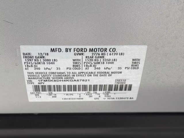 2019 Ingot Silver Ford Explorer XLT 4X4 SUV