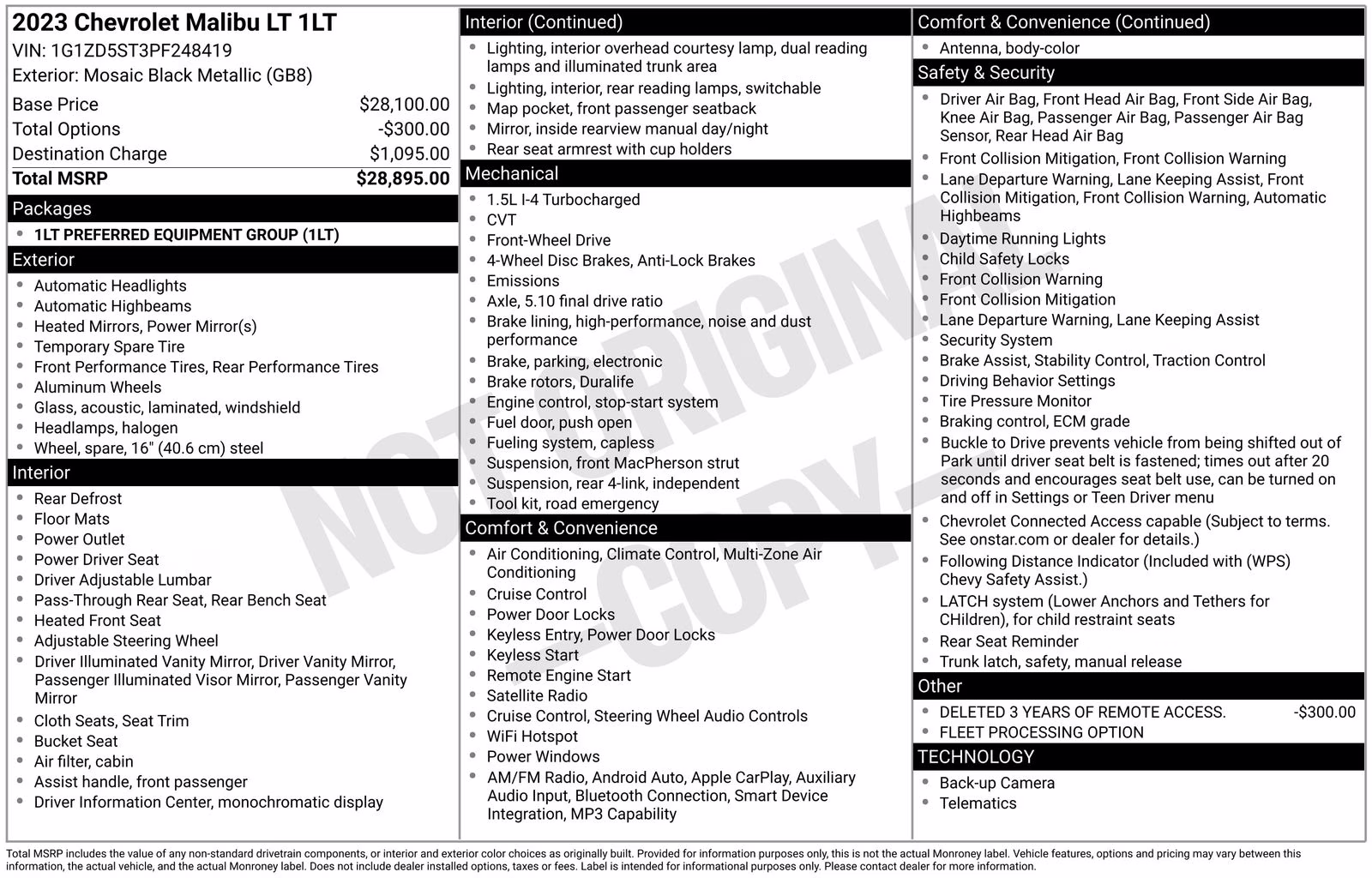 2023 Black Metallic Chevrolet Malibu LT FWD Sedan