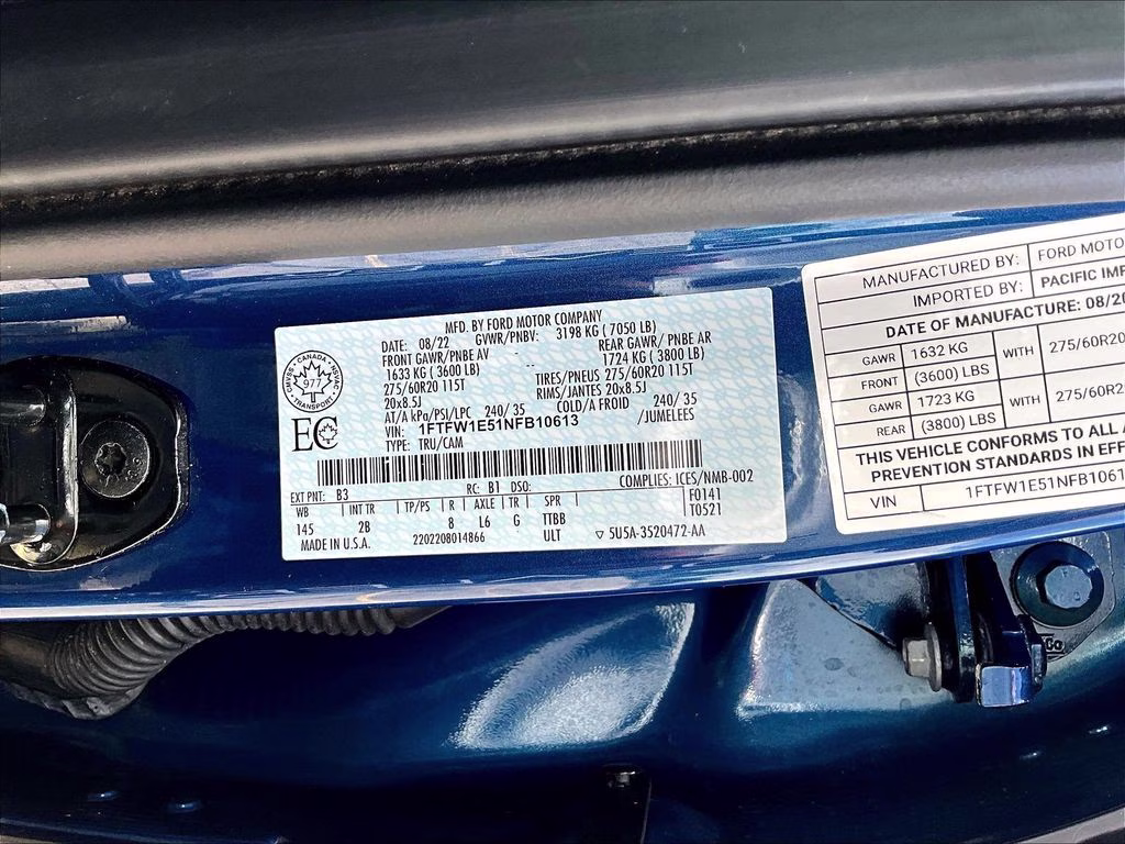 2022 Atlas Blue Metallic Ford F-150 Lariat 4X4 Truck