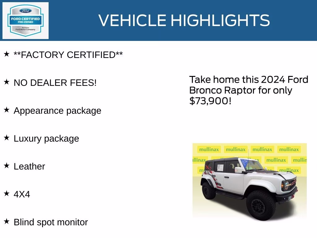 2024 Oxford White Ford Bronco Raptor 4X4 SUV