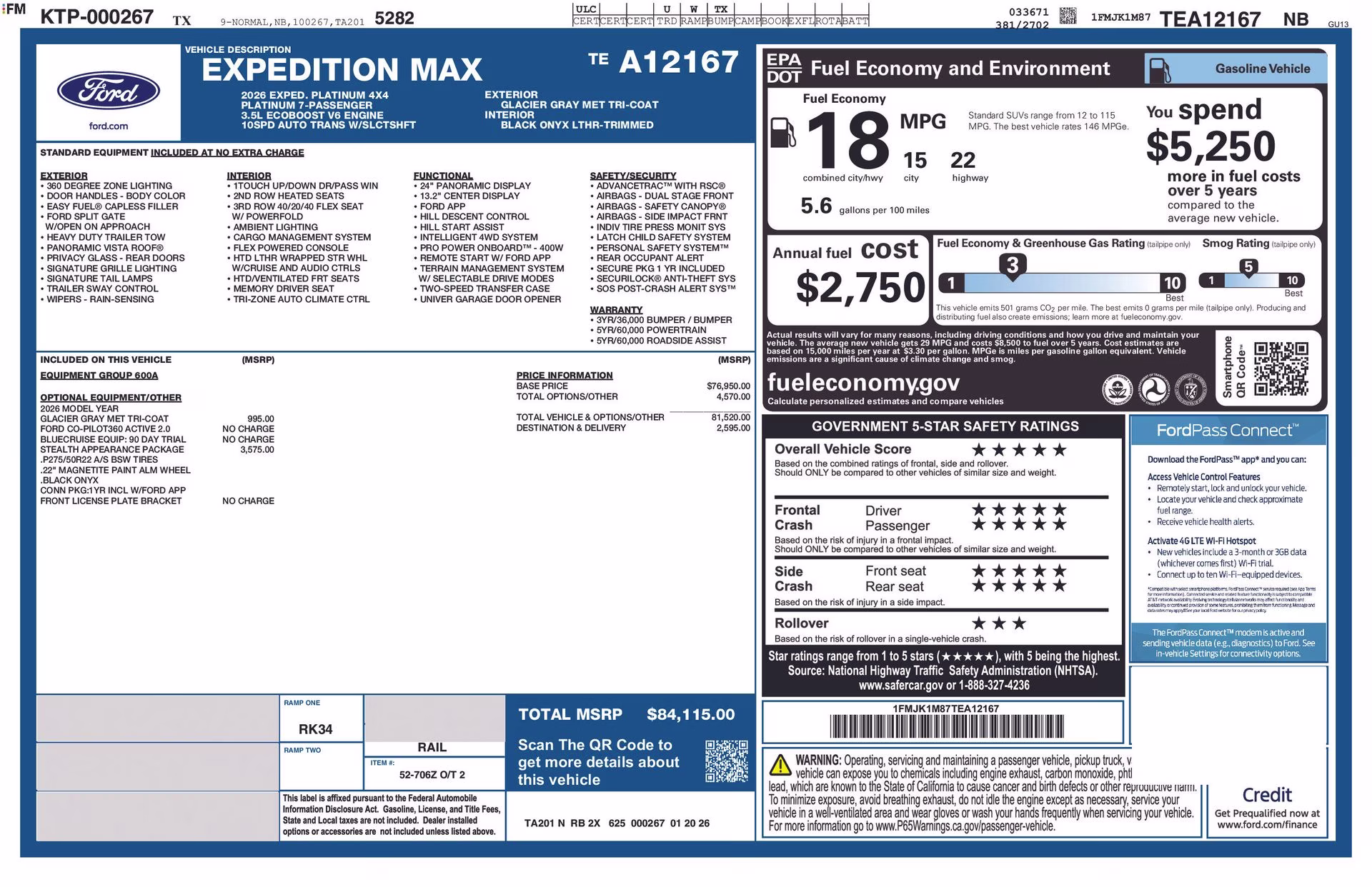 2026 Glacier Gray Metallic Tri-Coat Ford Expedition Max Platinum 4X4 SUV