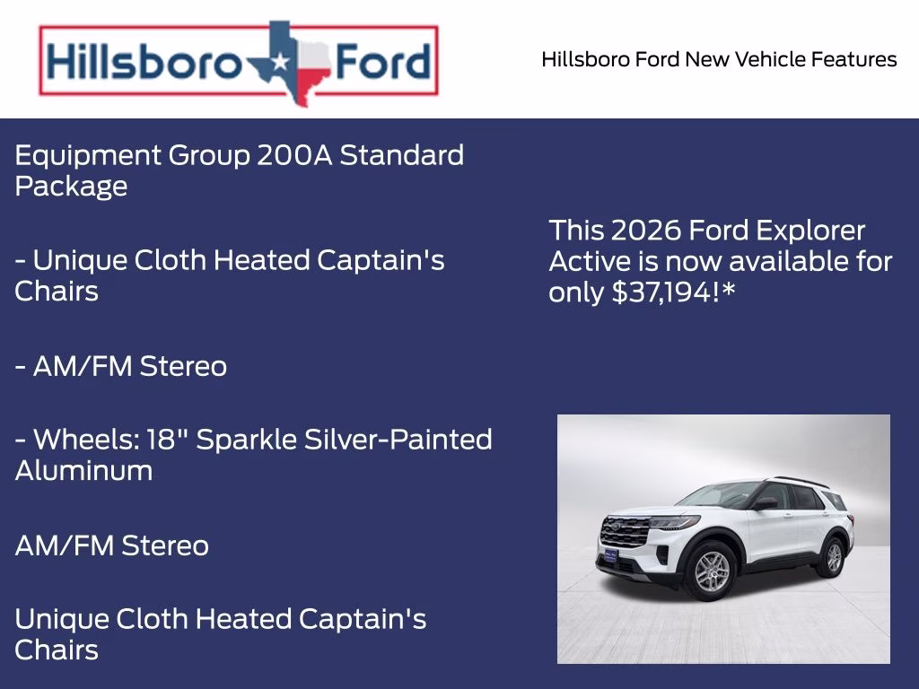 2026 Star White Metallic Tri-Coat Ford Explorer Active RWD SUV