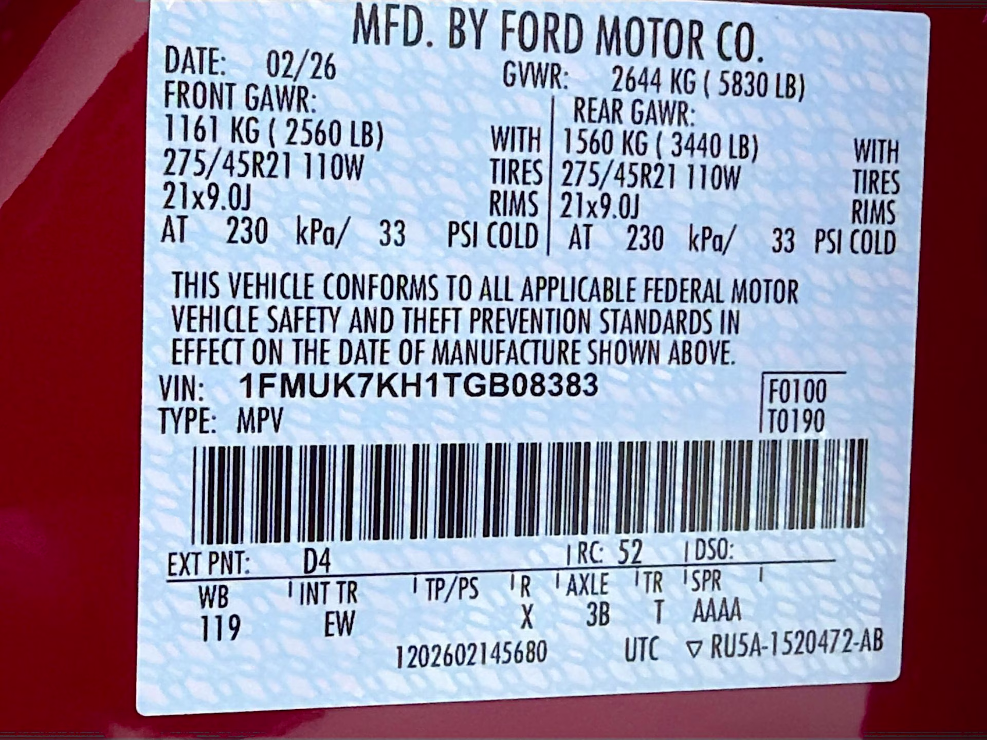 2026 Rapid Red Metallic Tinted Clearcoat Ford Explorer ST-Line RWD SUV