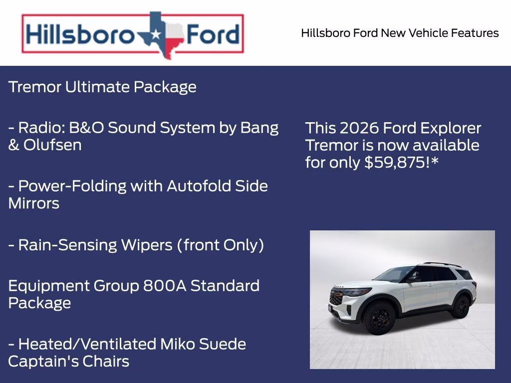 2026 Star White Metallic Tri-Coat Ford Explorer Tremor 4X4 SUV
