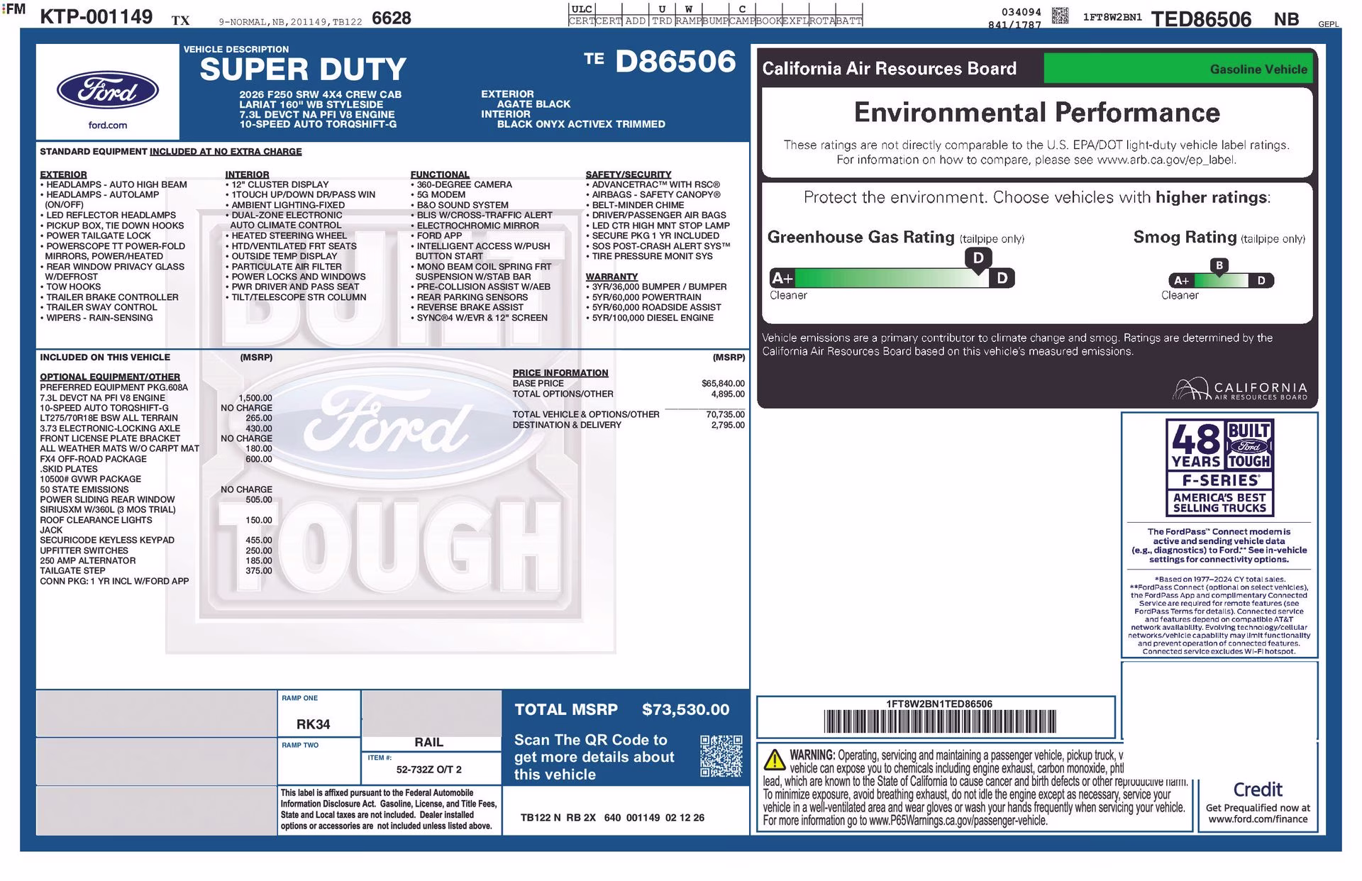2026 Agate Black Metallic Ford Super Duty F-250 SRW Lariat 4X4 Truck