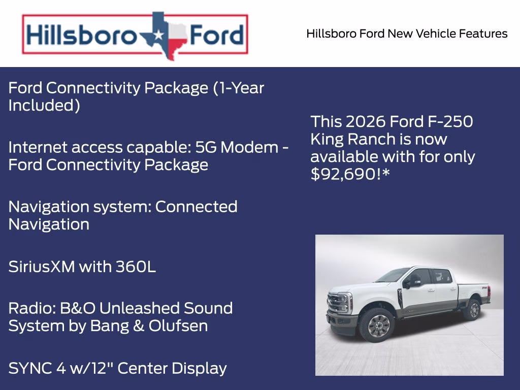 2026 Star White Metallic Tri-Coat Ford Super Duty F-250 SRW King Ranch 4X4 Truck
