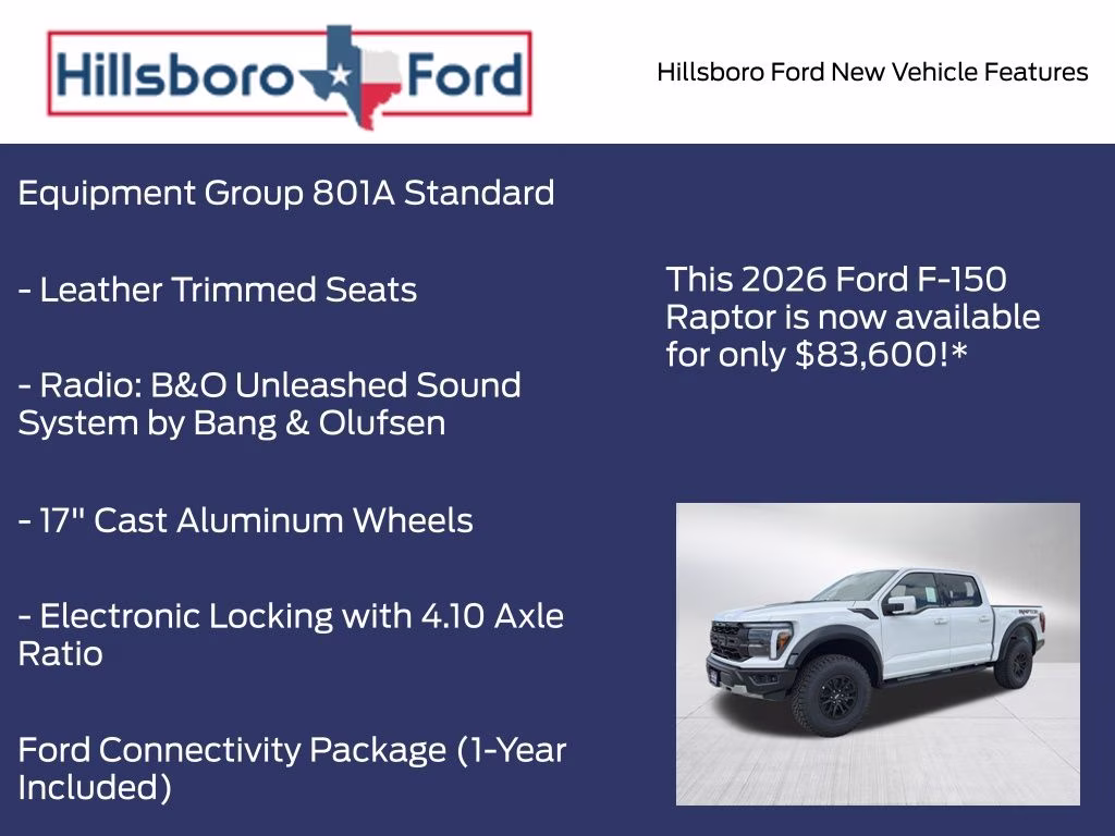2026 Oxford White Ford F-150 Raptor 4X4 Truck