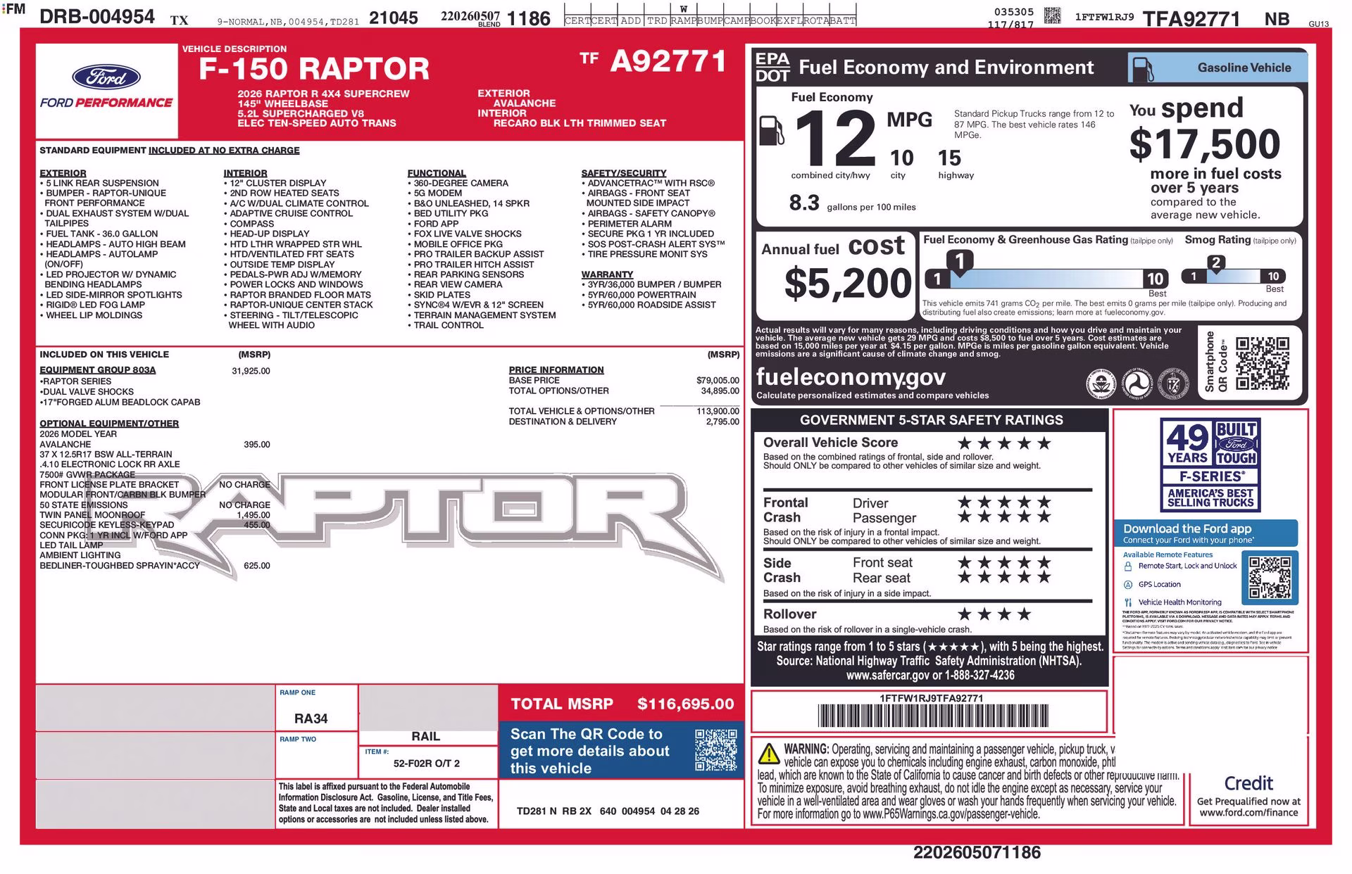 2026 Avalanche Ford F-150 Raptor 4X4 Truck