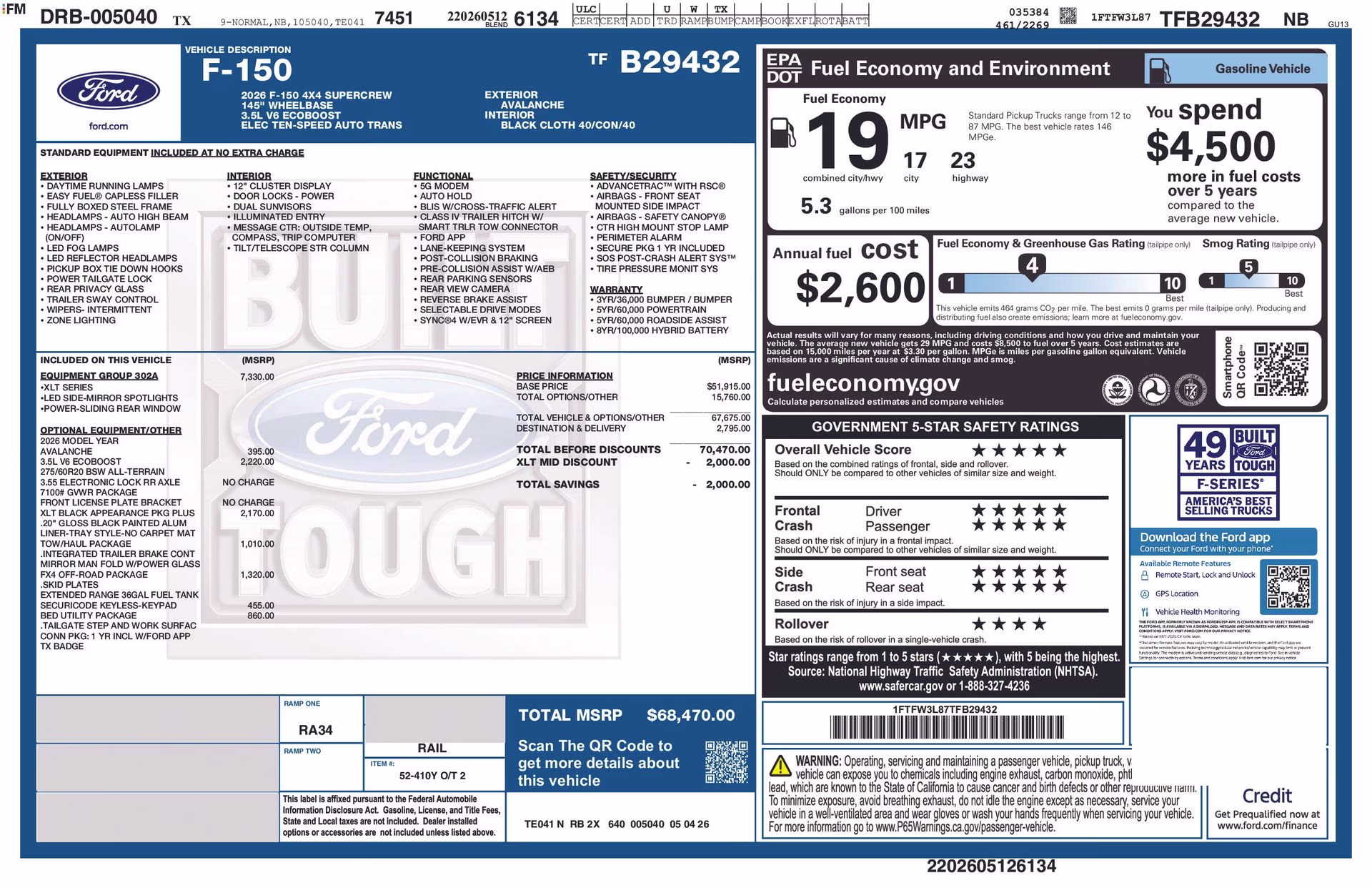 2026 Avalanche Ford F-150 XLT 4X4 Truck