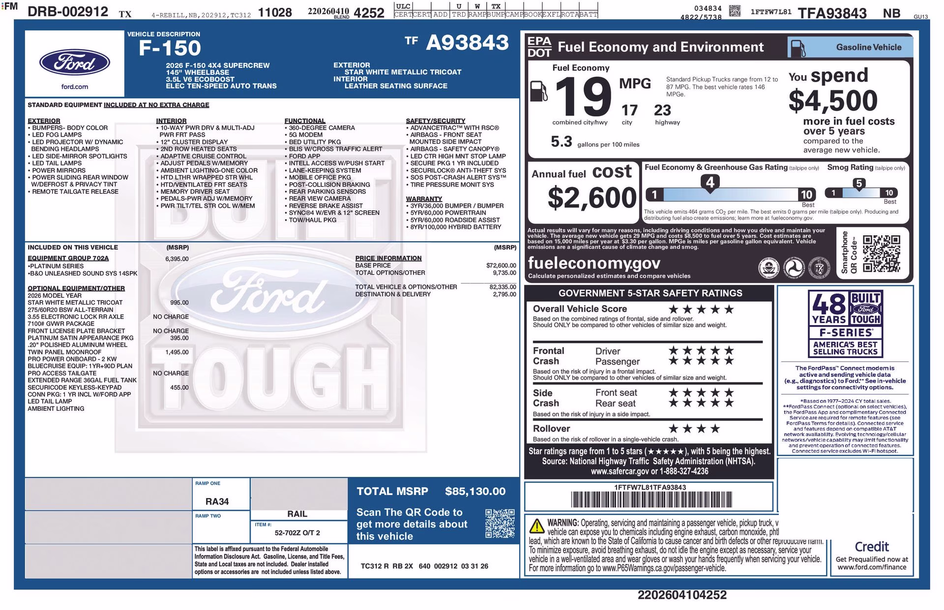 2026 Star White Metallic Tri-Coat Ford F-150 Platinum 4X4 Truck