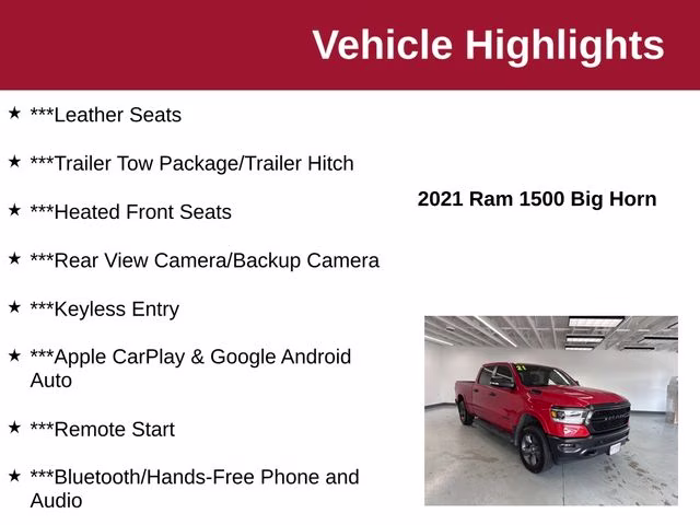 2021 Flame Red Clearcoat Ram 1500 Big Horn 4X4 Truck