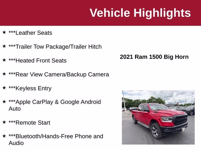 2021 Flame Red Clearcoat Ram 1500 Big Horn 4X4 Truck
