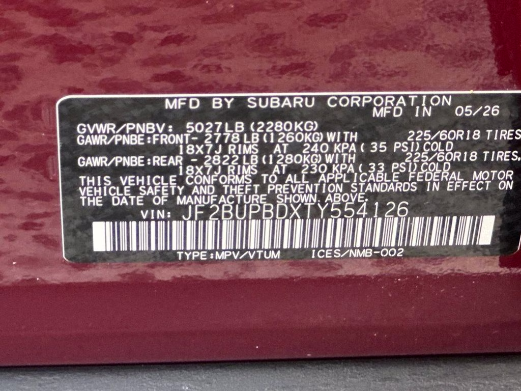 2026 Crimson Red Pearl Subaru Outback Premium AWD SUV