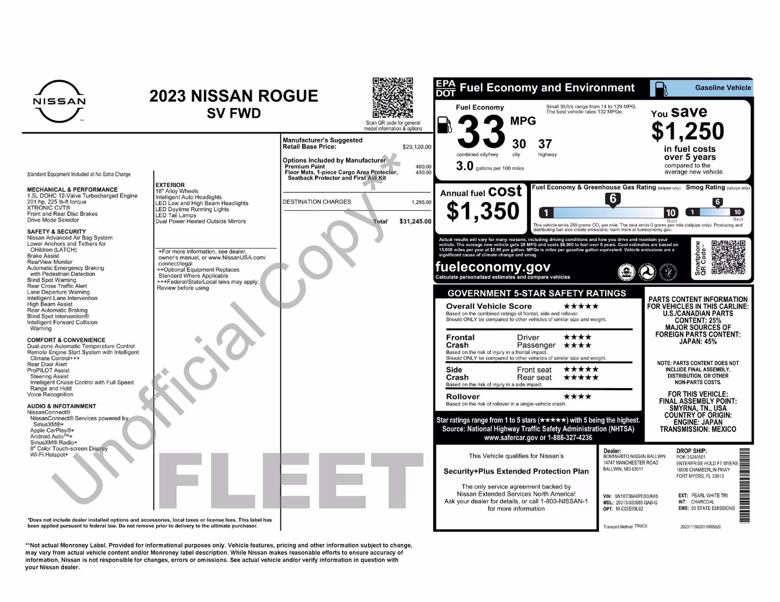 2023 Pearl White Nissan Rogue SV FWD SUV