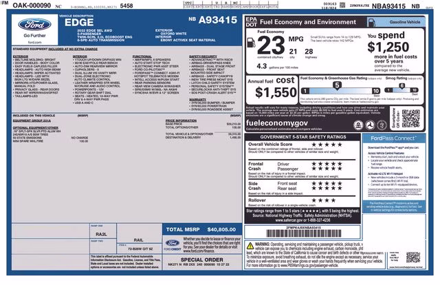 2022 Oxford White Ford Edge SEL AWD SUV
