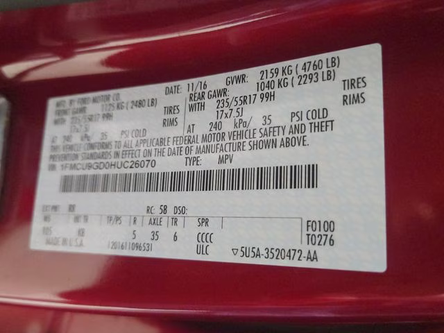 2017 Ruby Red Metallic Tinted Clearcoat Ford Escape SE 4X4 SUV