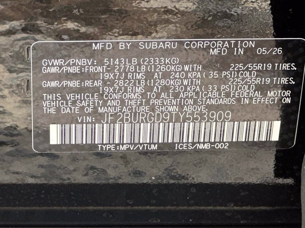 2026 Crystal Black Silica Subaru Outback Limited XT AWD SUV