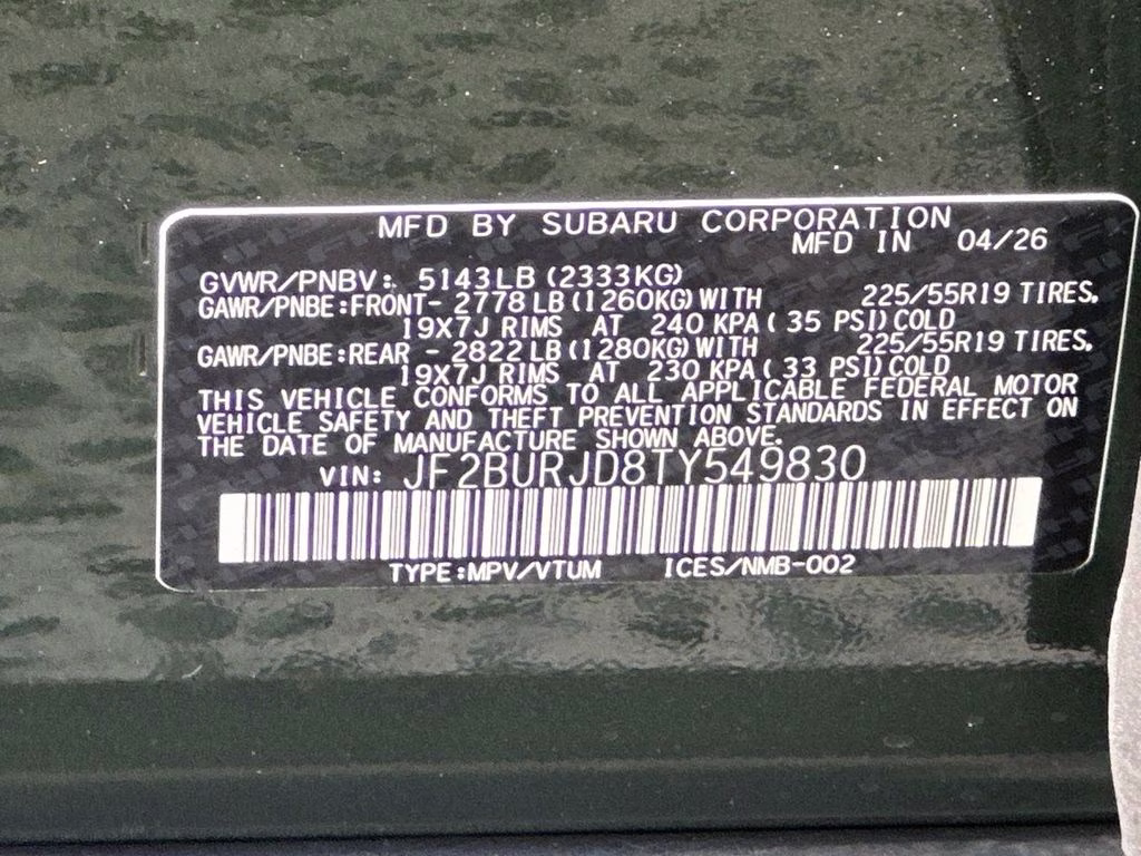2026 Deep Emerald Green Pearl Subaru Outback Touring XT AWD SUV