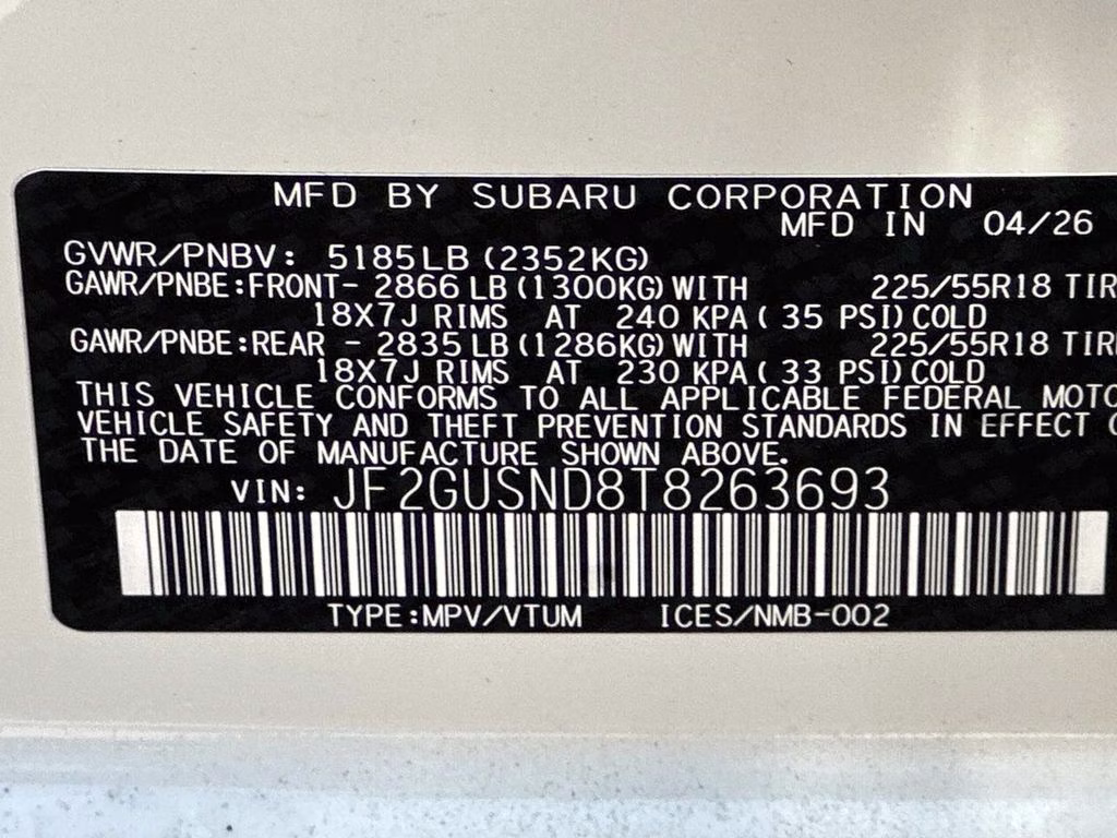 2026 Crystal White Pearl Subaru Crosstrek Hybrid Limited AWD SUV