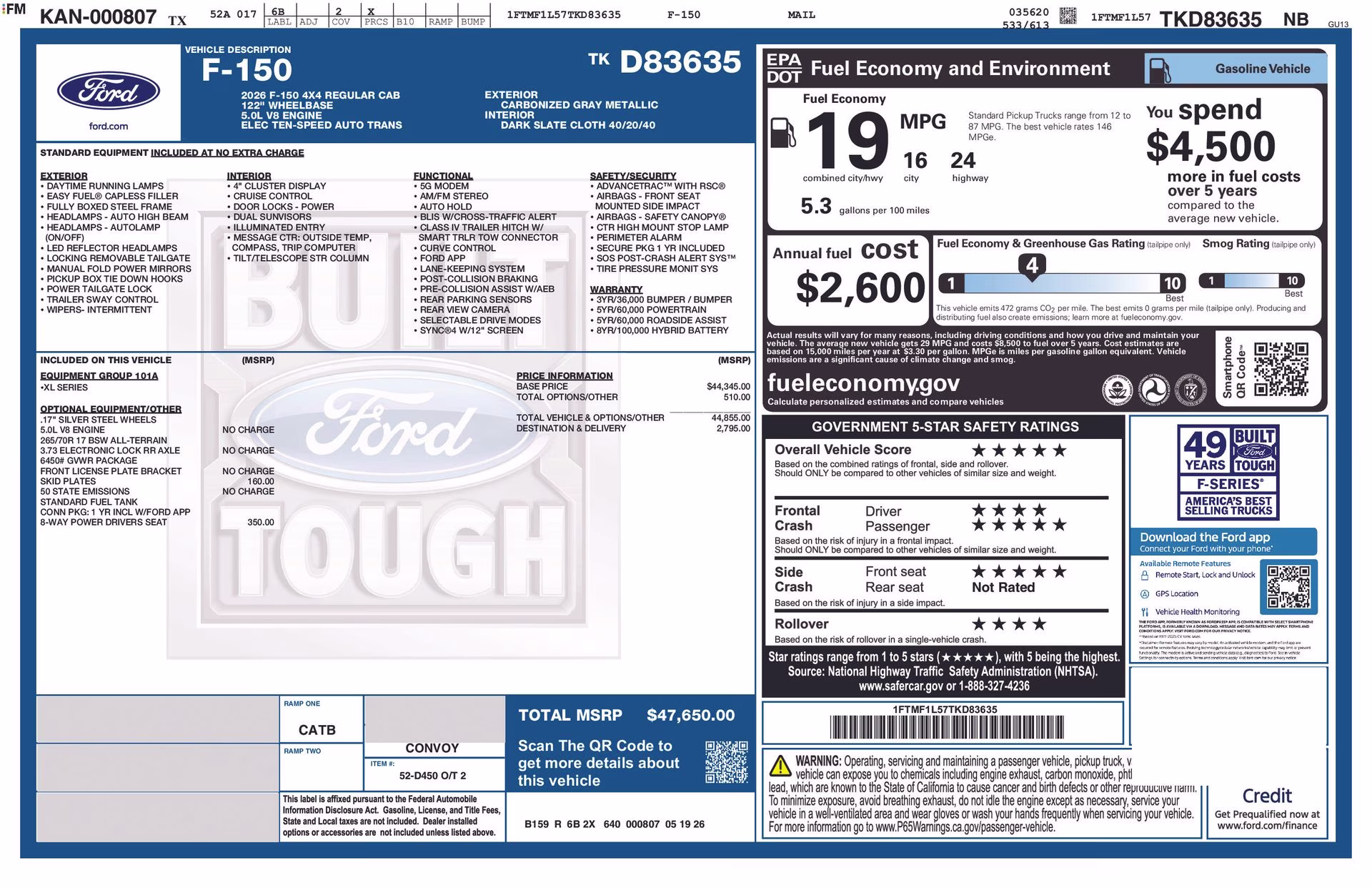 2026 Carbonized Gray Metallic Ford F-150 XL 4X4 Truck