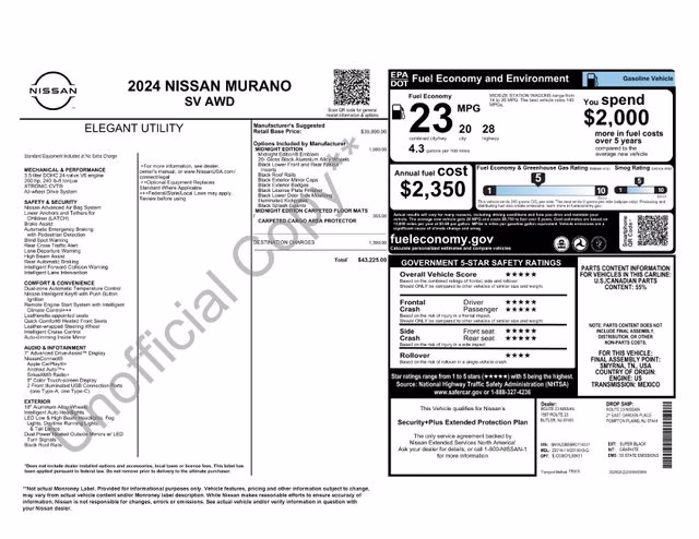 2024 Super Black Nissan Murano SV AWD SUV
