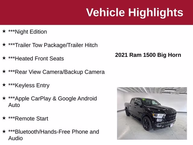 2021 Diamond Black Crystal Pearlcoat Ram 1500 Big Horn 4X4 Truck
