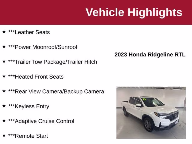 2023 Platinum White Pearl Honda Ridgeline RTL AWD Truck