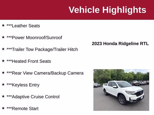2023 Platinum White Pearl Honda Ridgeline RTL AWD Truck