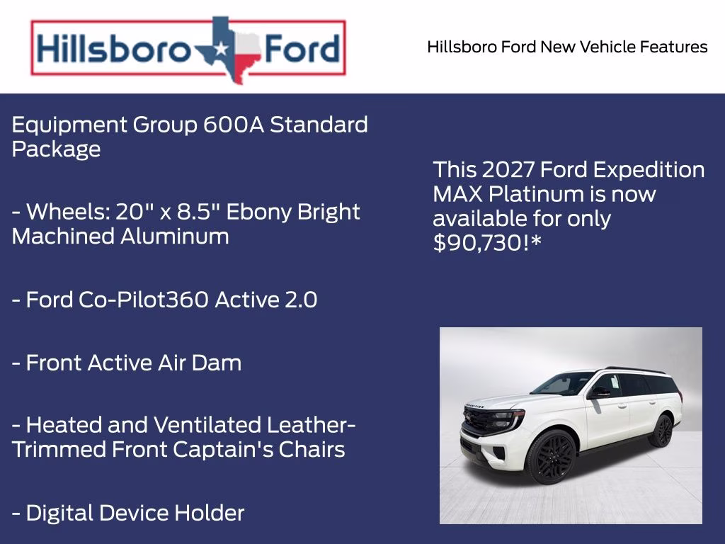 2027 Star White Metallic Tri-Coat Ford Expedition Max Platinum 4X4 SUV