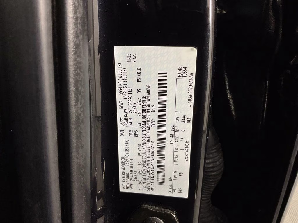 2022 Black Metallic Ford F-150 Lariat 4X4 Truck