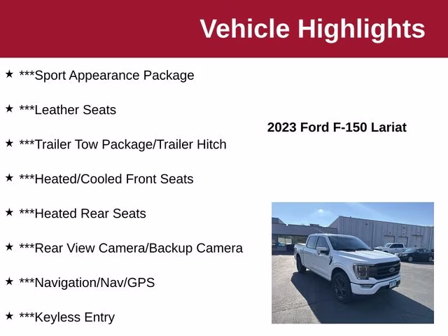 2023 Star White Metallic Tri-Coat Ford F-150 Lariat 4X4 Truck