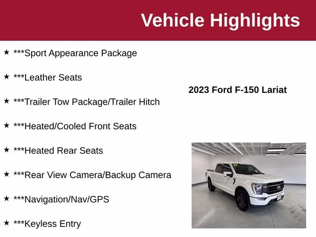 2023 Star White Metallic Tri-Coat Ford F-150 Lariat 4X4 Truck