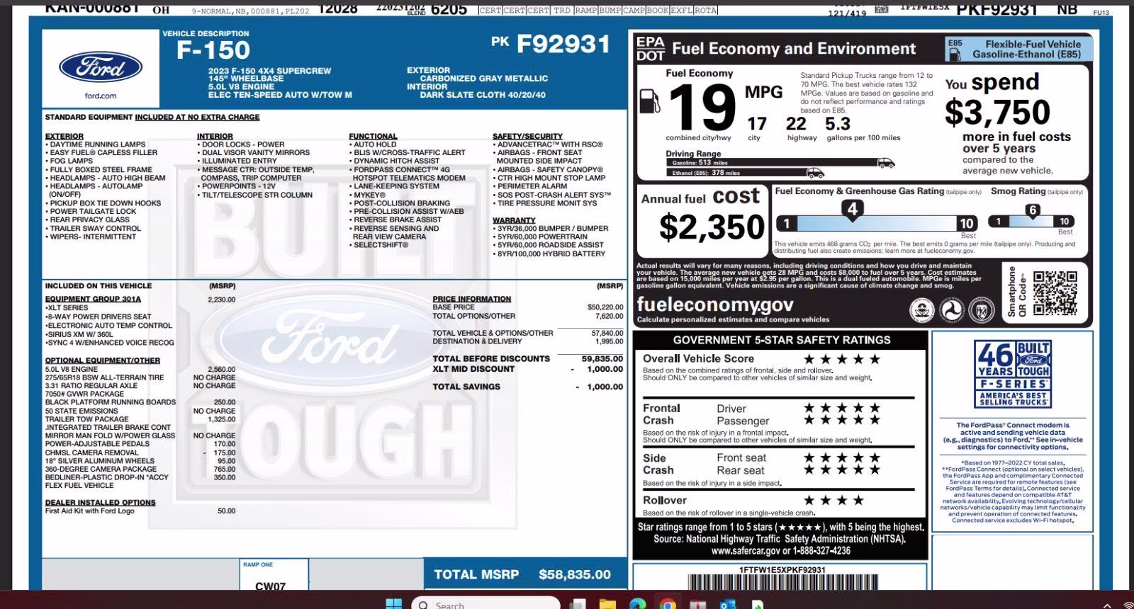 2023 Carbonized Gray Metallic Ford F-150 XLT 4X4 Truck
