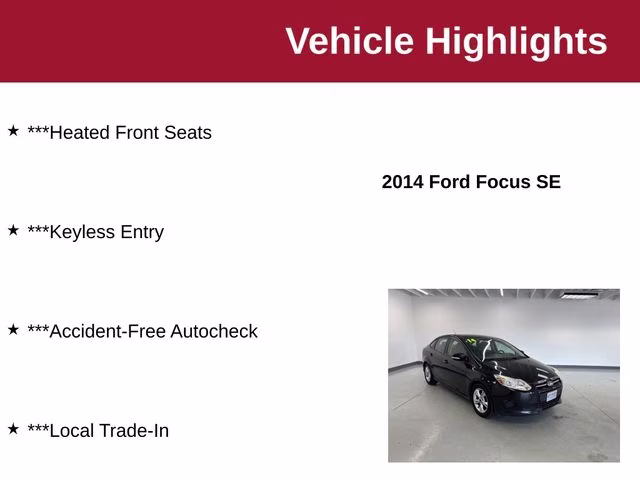 2014 Tuxedo Black Metallic Ford Focus SE FWD Sedan