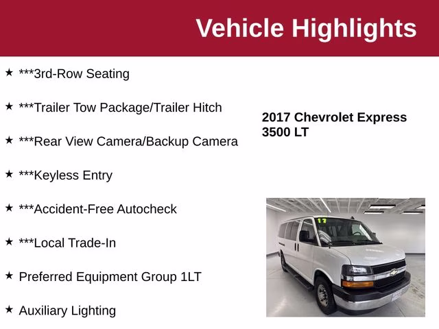 2017 Summit White Chevrolet Express 3500 LT RWD Van