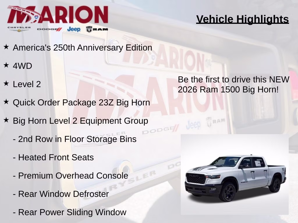 2026 Bright White Clearcoat Ram 1500 Big Horn/Lone Star 4X4 Truck